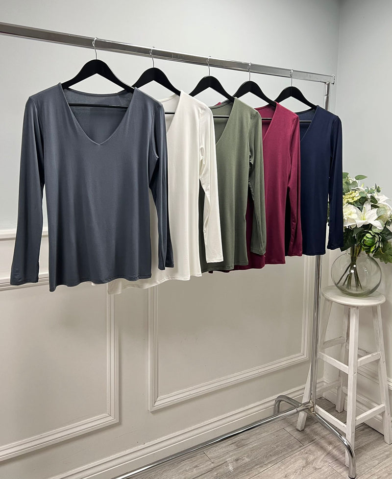 Abbie V Neck Long Sleeved Top - More Colours Available
