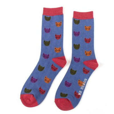 Kitty Faces Blue Bamboo Socks