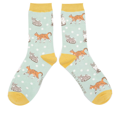 Cats & Spots Duck Egg Bamboo Socks