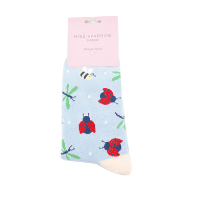 Love Bugs Pale Blue Bamboo Socks