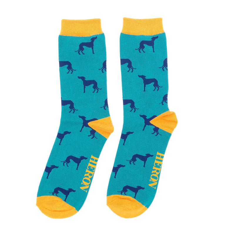 Cute Greyhounds Teal Bamboo Socks