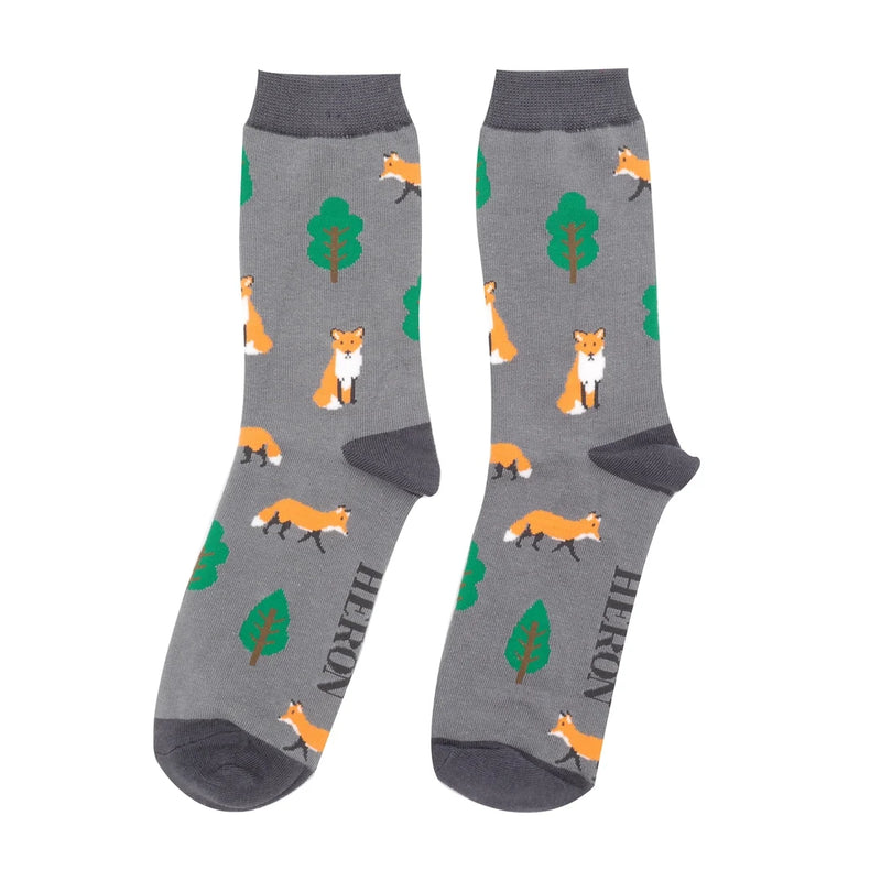 Fox In The Woods Grey Bamboo Socks