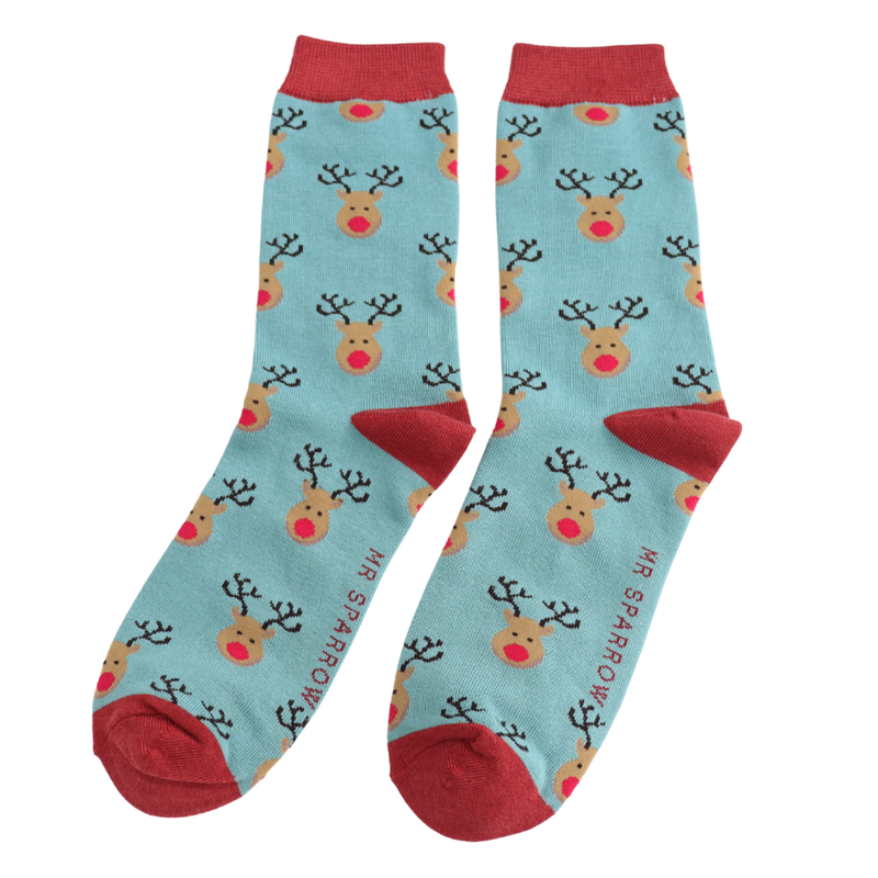 Reindeer Aqua Bamboo Socks