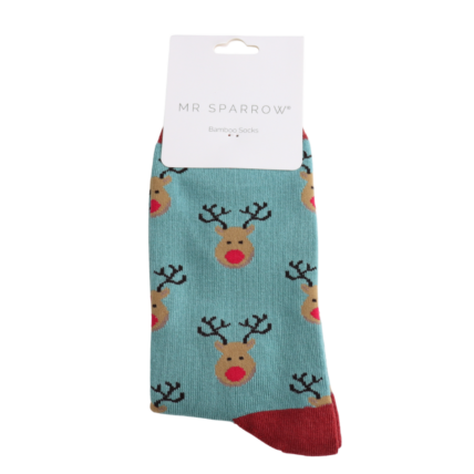 Reindeer Aqua Bamboo Socks