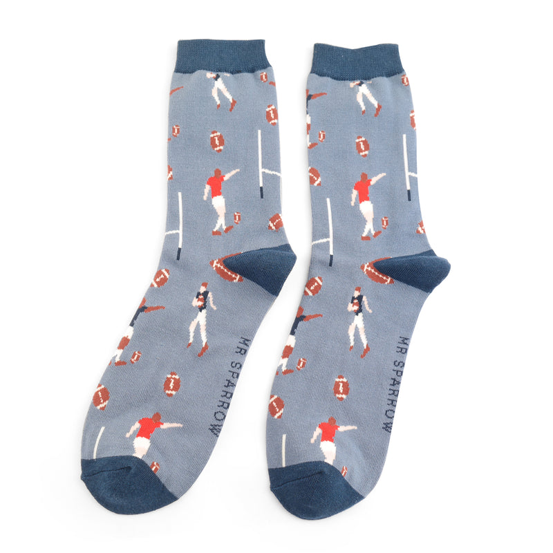 Rugby Scene Dusky Blue Bamboo Socks