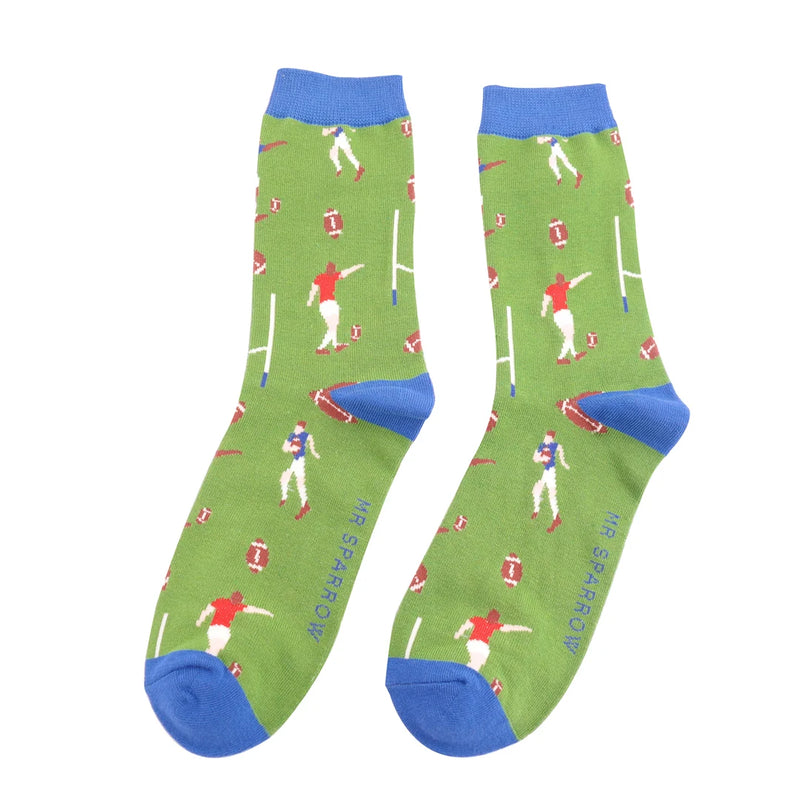Rugby Scene Green Bamboo Socks