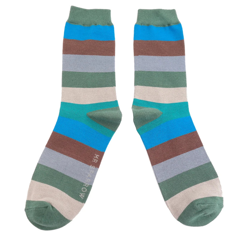 Wide Stripes Green Bamboo Socks