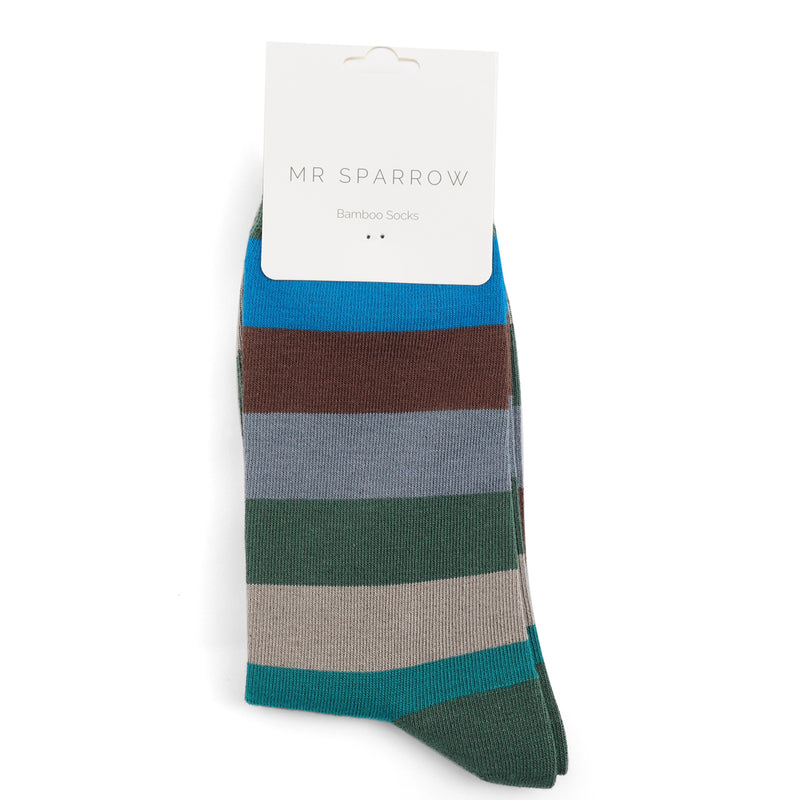 Wide Stripes Green Bamboo Socks