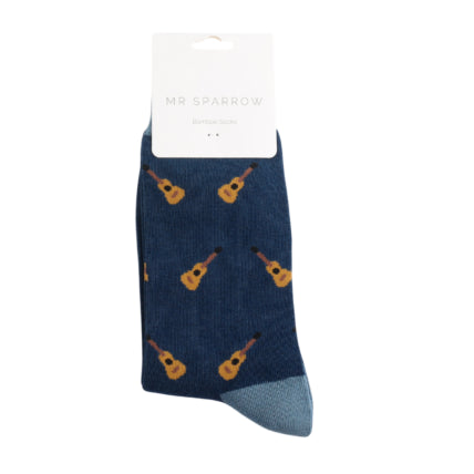 Acoustic Guitar Navy Bamboo Socks