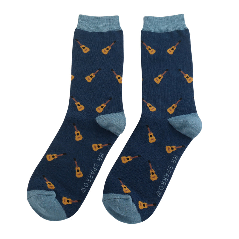 Acoustic Guitar Navy Bamboo Socks