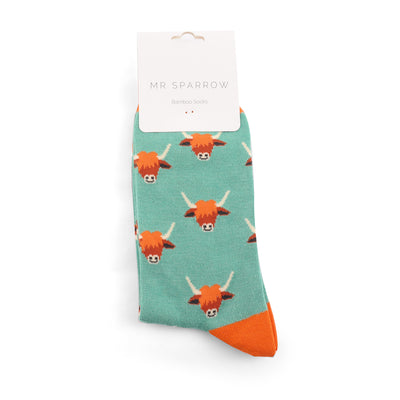 Highland Cows Aqua Bamboo Socks