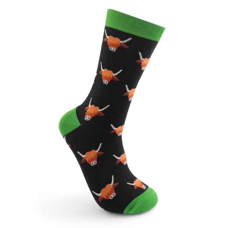 Highland Cows Black Bamboo Socks