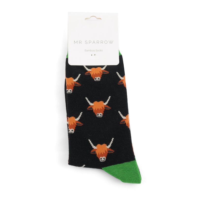 Highland Cows Black Bamboo Socks