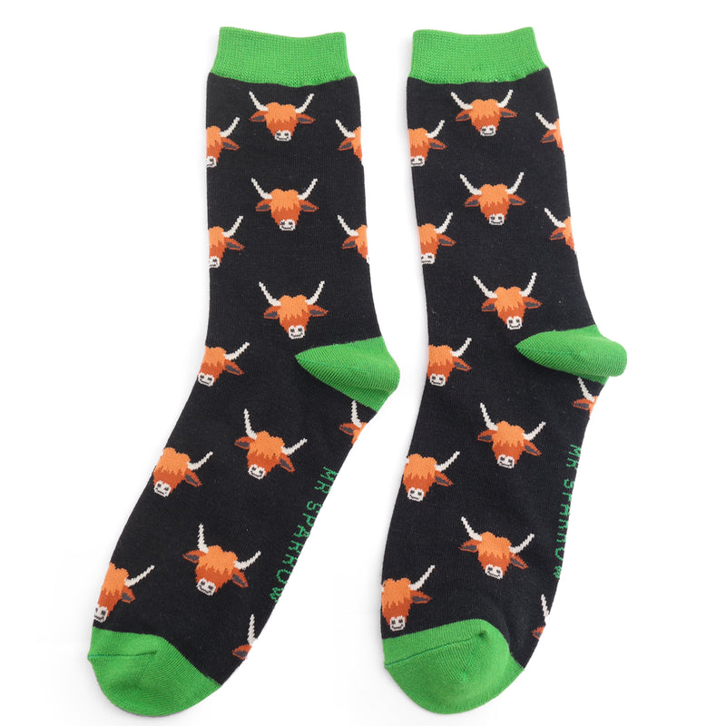 Highland Cows Black Bamboo Socks