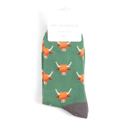 Highland Cows Green Bamboo Socks