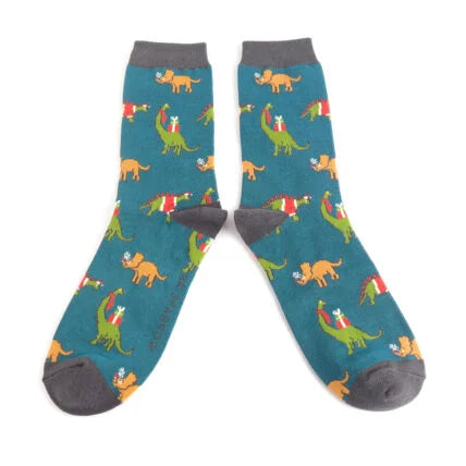 Jolly Jurassic Teal Bamboo Socks