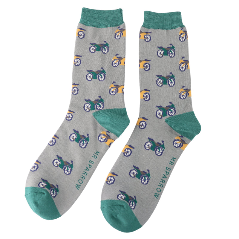 Motorbikes Silver Bamboo Socks