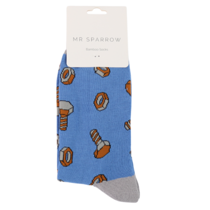 Nuts & Bolts Blue Bamboo Socks