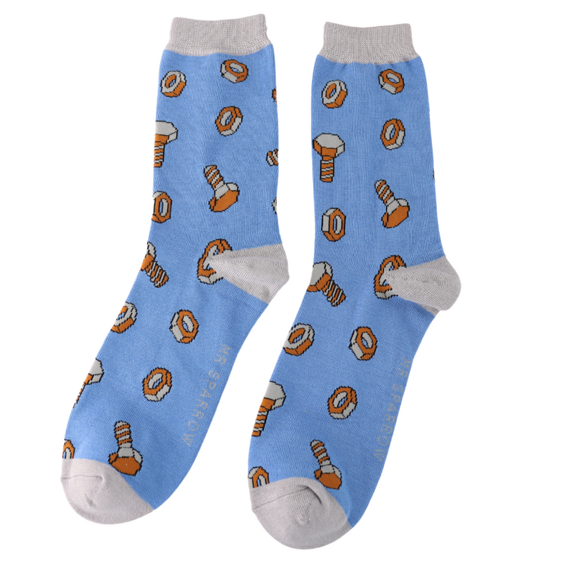 Nuts & Bolts Blue Bamboo Socks