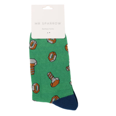 Nuts & Bolts Green Bamboo Socks