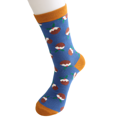 Christmas Pudding Navy Bamboo Socks