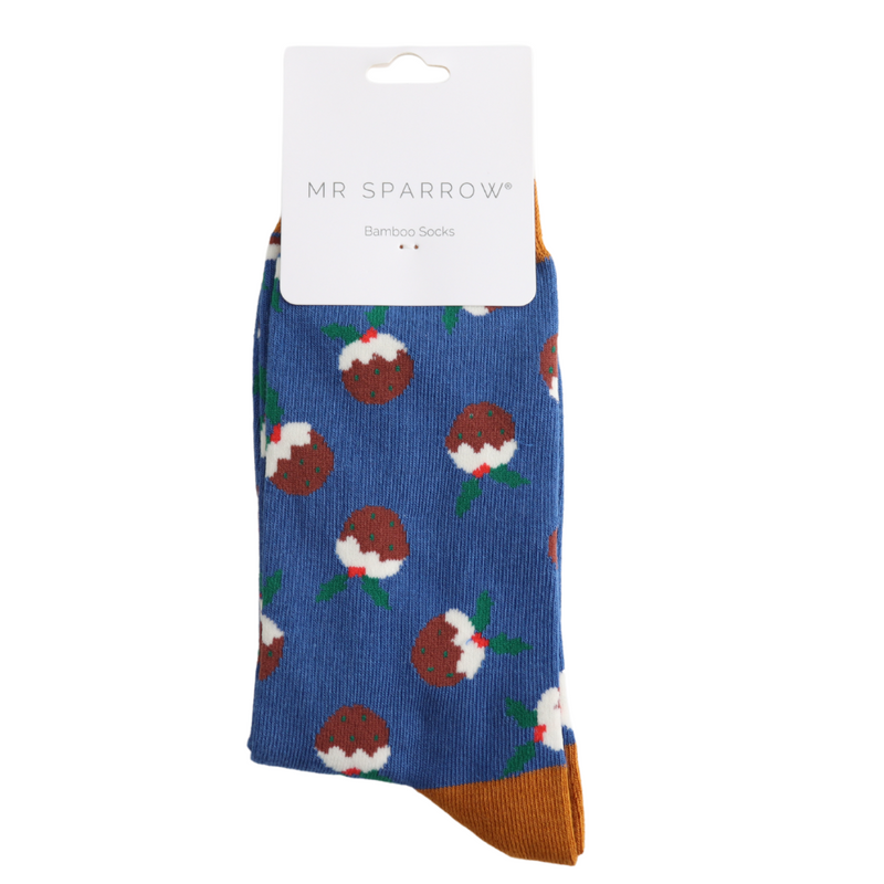 Christmas Pudding Navy Bamboo Socks