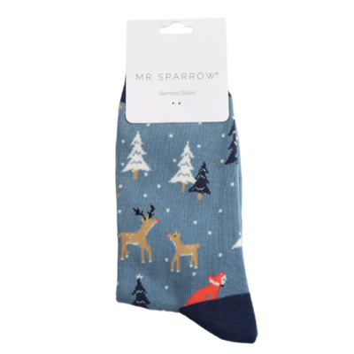 Festive Foxes Denim Bamboo Socks