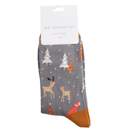 Festive Foxes Grey Bamboo Socks