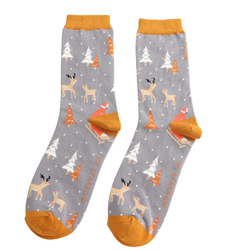 Festive Foxes Grey Bamboo Socks