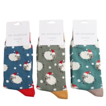 Santa Sheep Blue Bamboo Socks