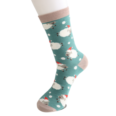 Santa Sheep Green Bamboo Socks