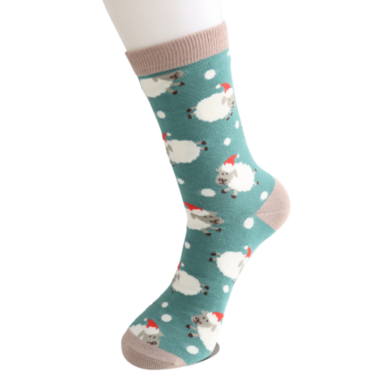 Santa Sheep Green Bamboo Socks