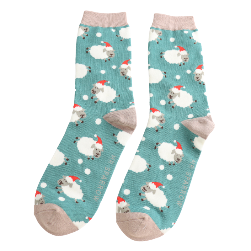 Santa Sheep Green Bamboo Socks