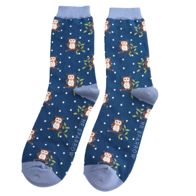 Winter Owls Navy Bamboo Socks
