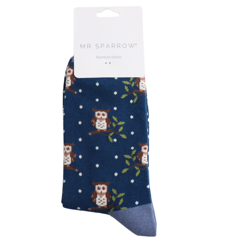 Winter Owls Navy Bamboo Socks