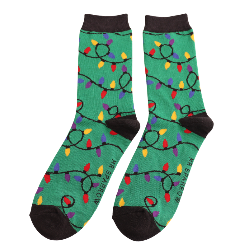 Christmas Lights Green Bamboo Socks