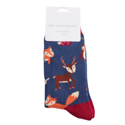 Woodland Animal Navy Bamboo Socks