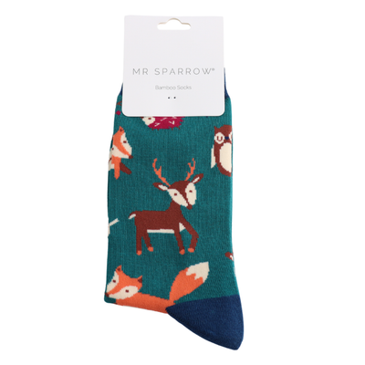 Woodland Animal Teal Bamboo Socks