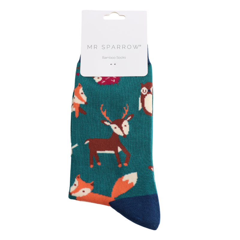 Woodland Animal Teal Bamboo Socks