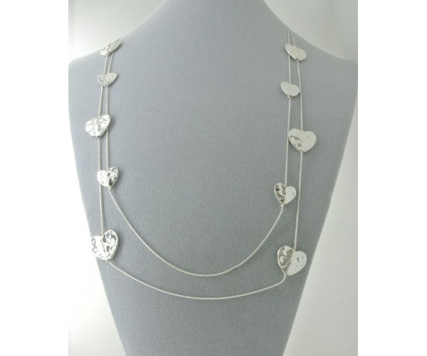 Textured Double Heart Long Necklace