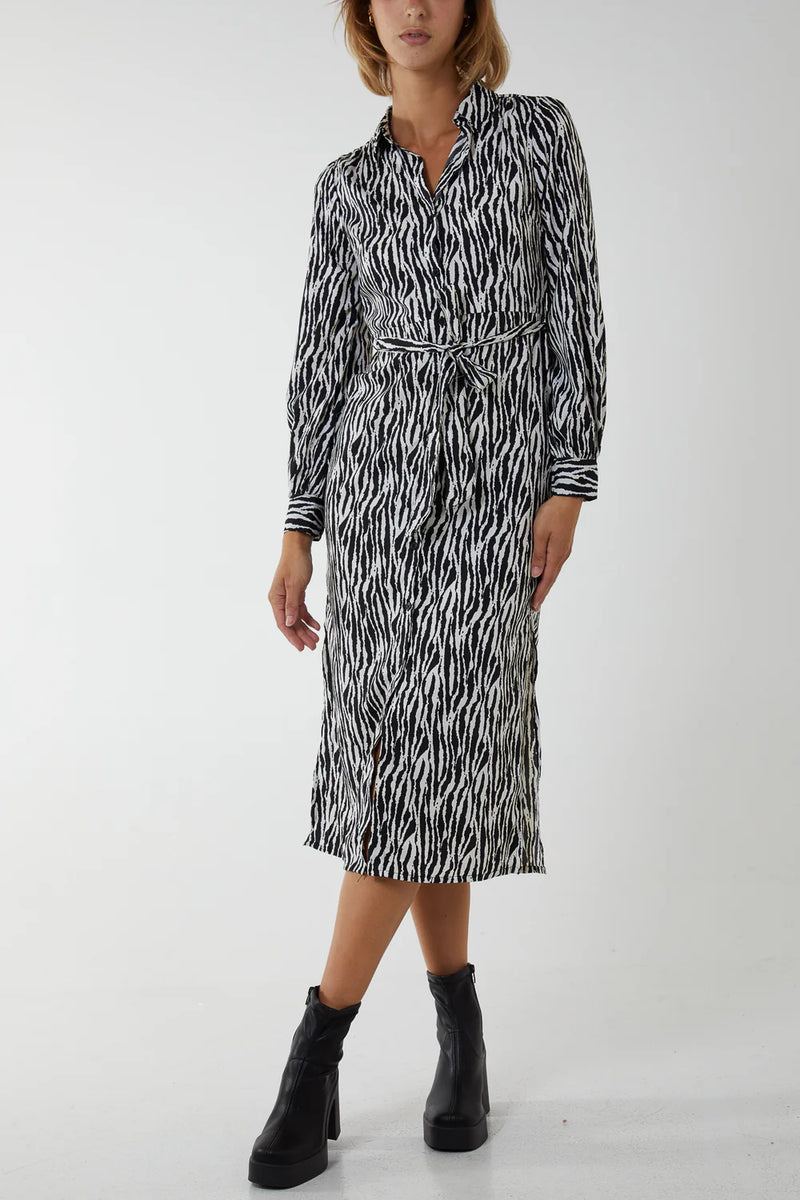 Zebra Midi Shirt Dress
