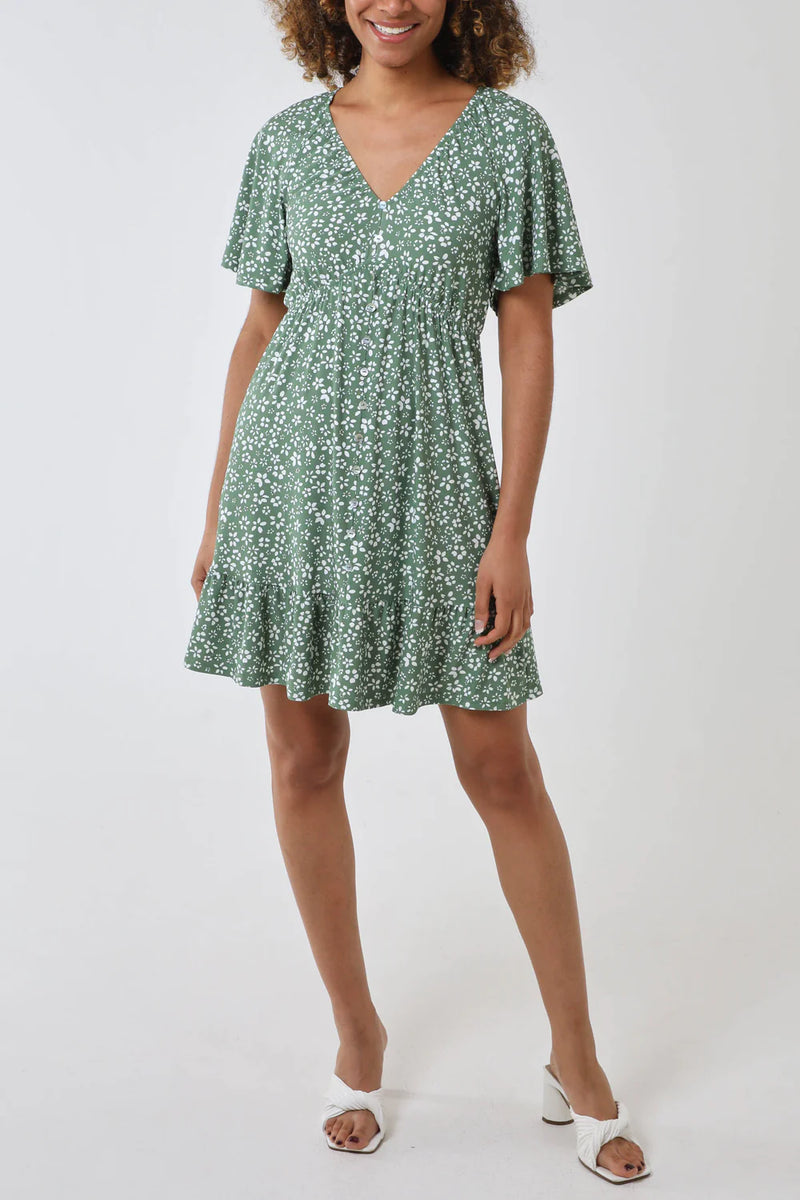 Maura Floral Trapeze Button Through Raglan Mini Dress