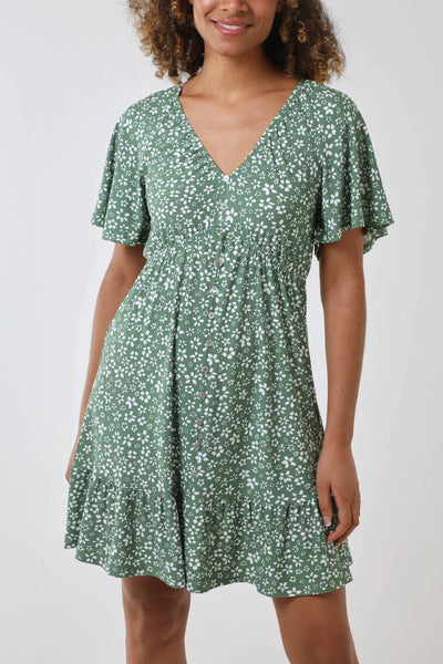 Maura Floral Trapeze Button Through Raglan Mini Dress
