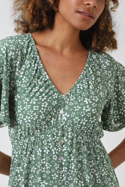 Maura Floral Trapeze Button Through Raglan Mini Dress