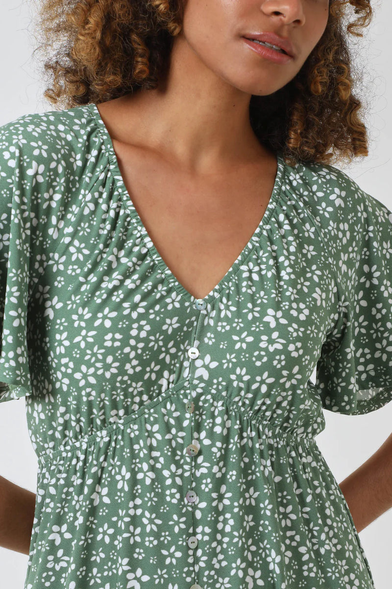 Maura Floral Trapeze Button Through Raglan Mini Dress
