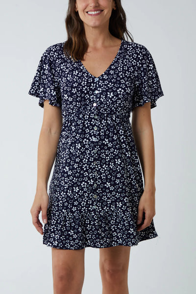 Maura Floral Trapeze Button Through Raglan Mini Dress