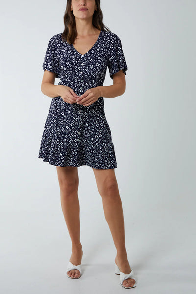 Maura Floral Trapeze Button Through Raglan Mini Dress