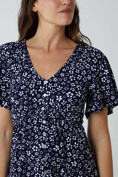Maura Floral Trapeze Button Through Raglan Mini Dress