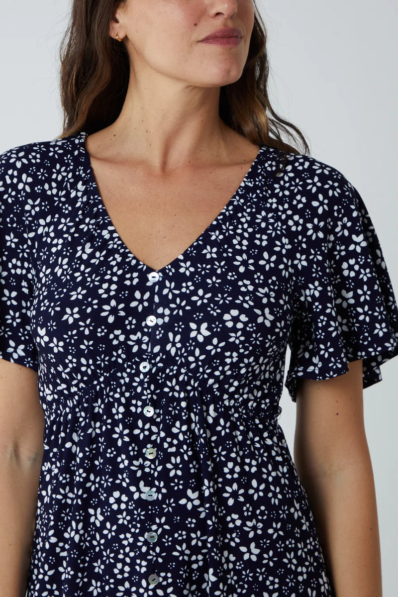 Maura Floral Trapeze Button Through Raglan Mini Dress