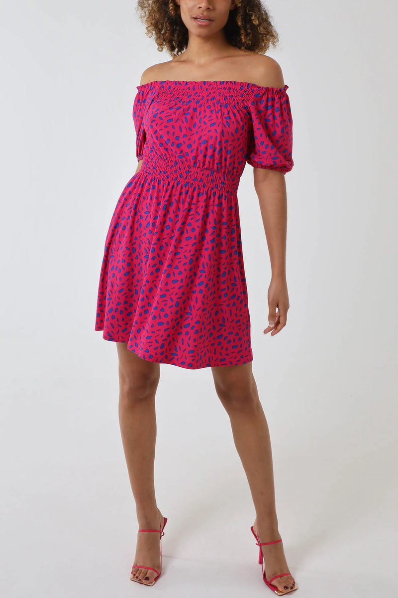Abstract Spot Bardot Mini Stretch Dress